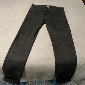 Tellason black raw self edge denim jeans